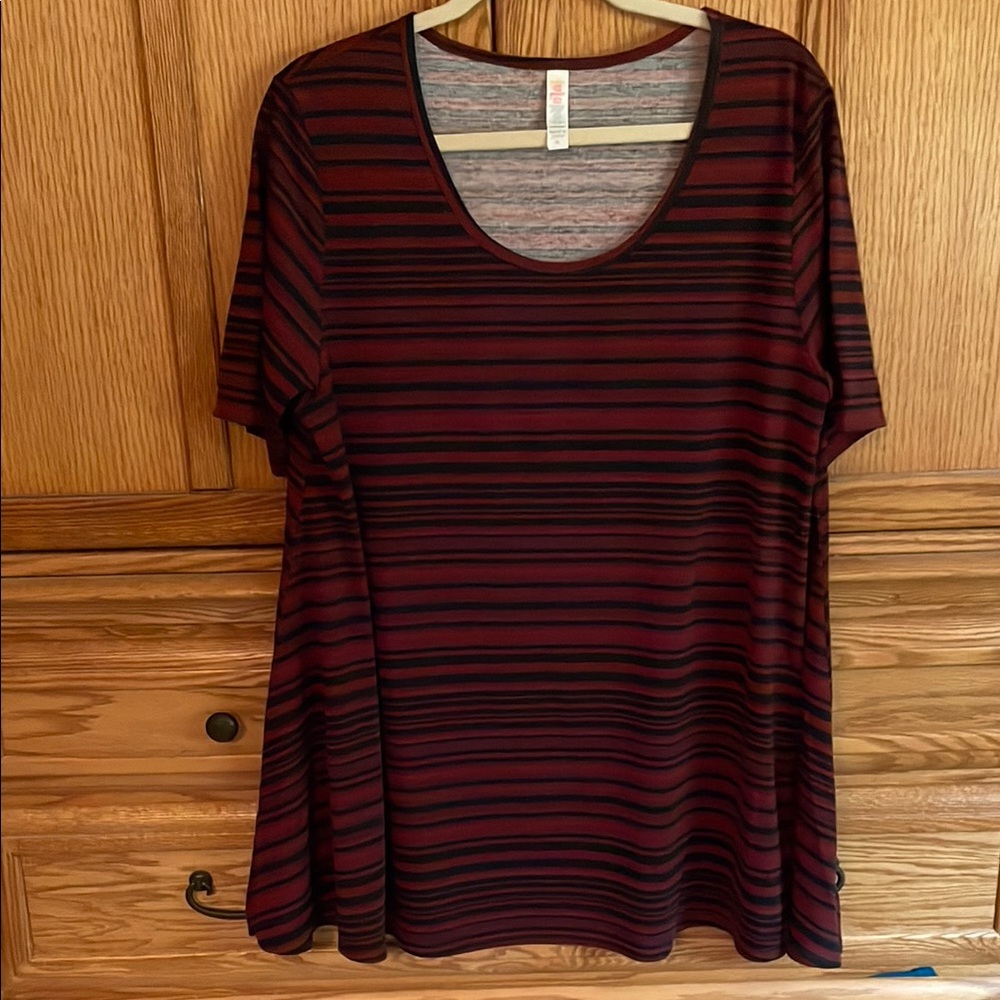 LuLaRoe Red and Black Striped Perfect Tee